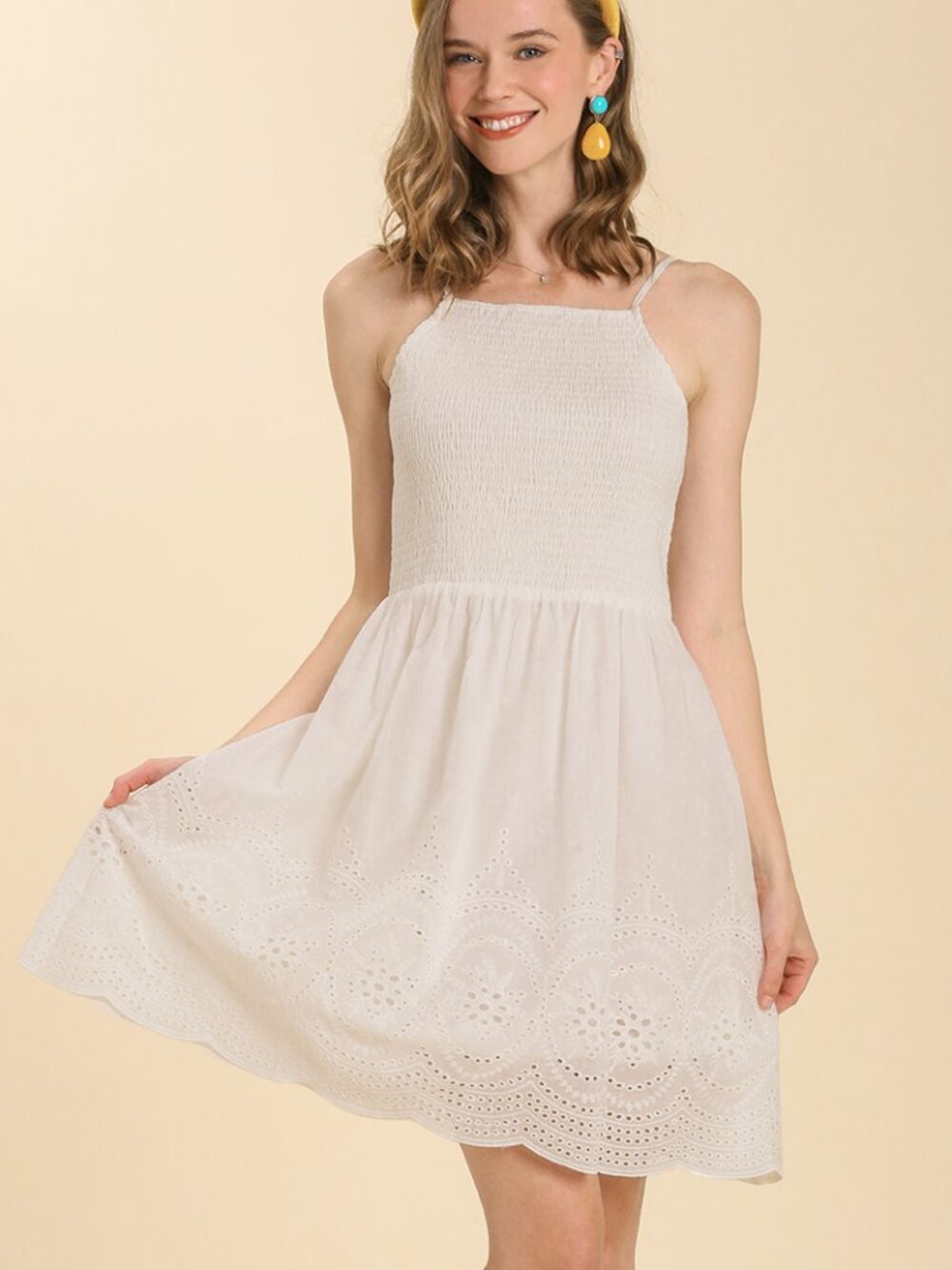 White Eyelet Lined Cotton Dress
